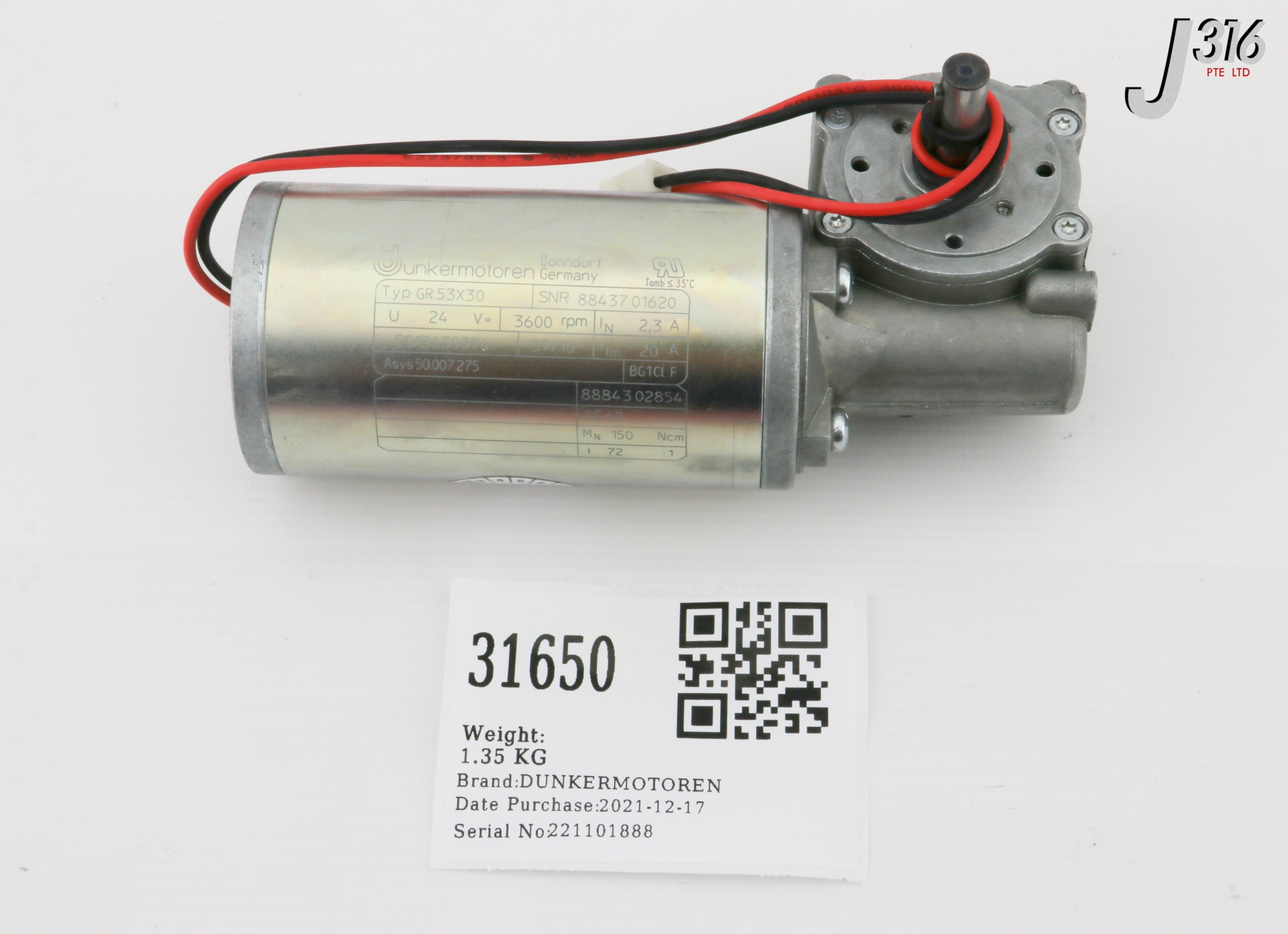 31650 DUNKERMOTOREN BRUSHED DC MOTOR, 72:1 3600RPM (NEW) GR53X30 ...